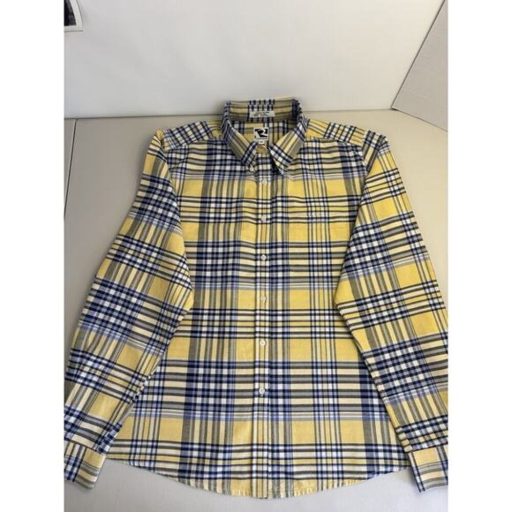 Rockies Men's Yellow and Navy Plaid Long Sleeve Button Down Shirt